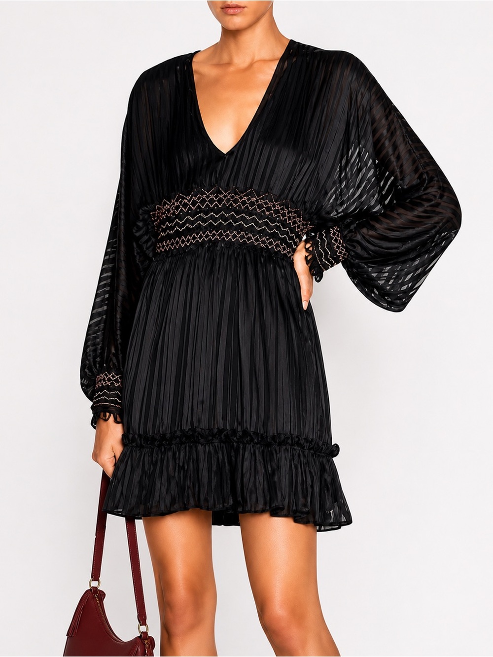 Ulla Johnson Silk Odette Smocked Midnight Dress size 0 - Picture 1 of 8